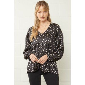 Entro Leopard & Babydoll Blouse, Black